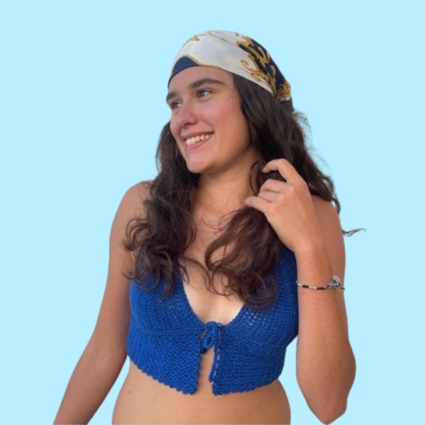 top en crochet bleu